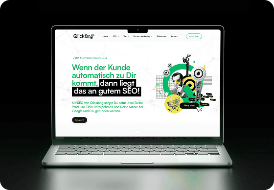Laptop-Mockup der Qlickfang-Website