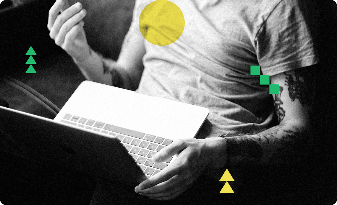 Collage: Person mit Laptop