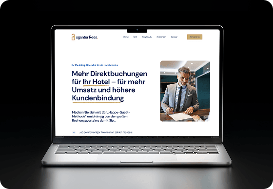 Laptop-Mockup einer Website „agentur Rees“
